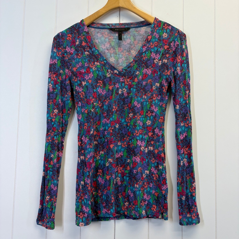 BCBGMAXAZRIA Boho Ditsy Floral Layering Top Women Size S Cottage Comfy Botanical